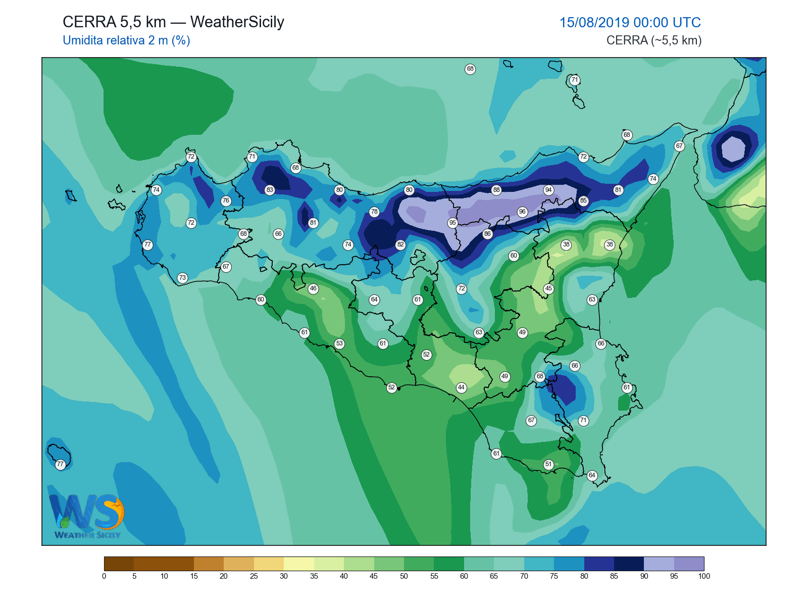 Umidità relativa 2 m · 2019081500