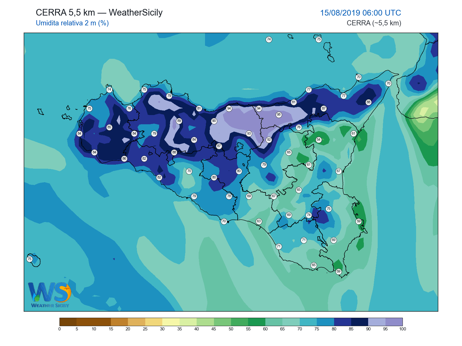 Umidità relativa 2 m · 2019081506