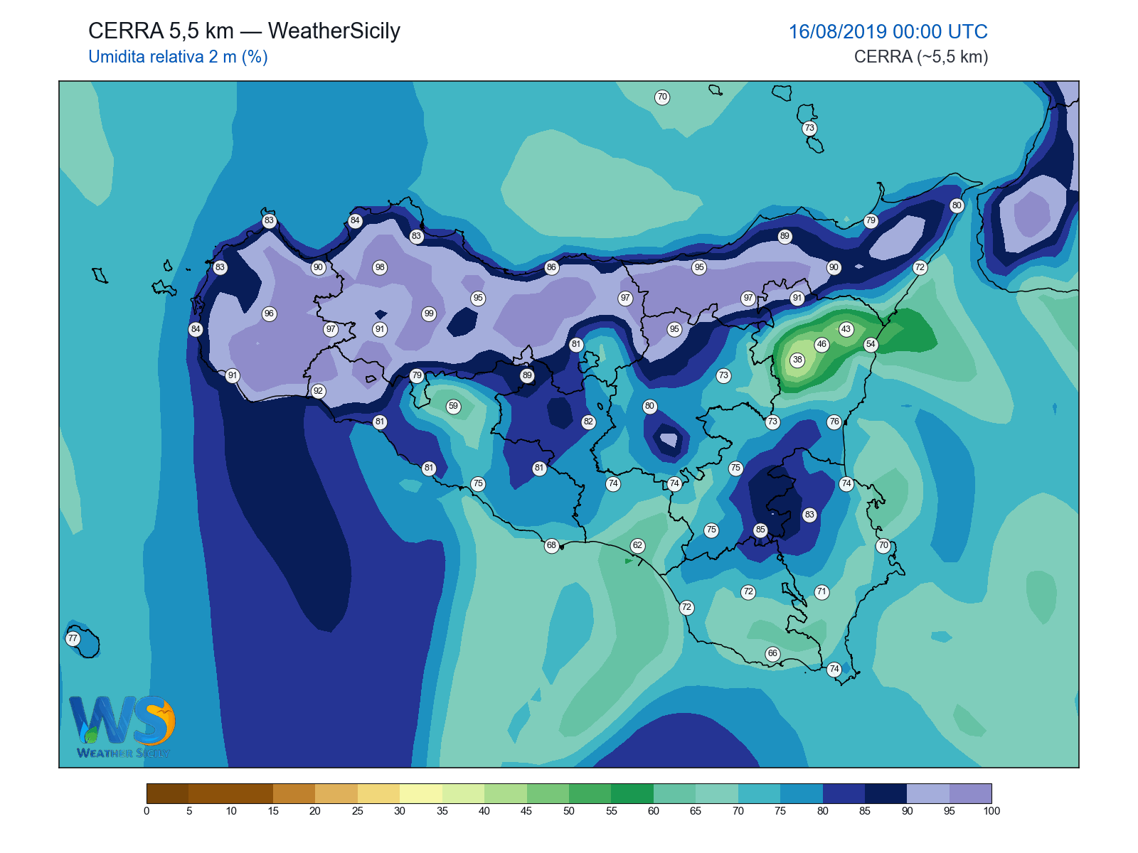 Umidità relativa 2 m · 2019081600