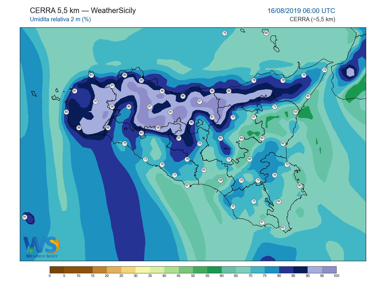 Umidità relativa 2 m · 2019081606