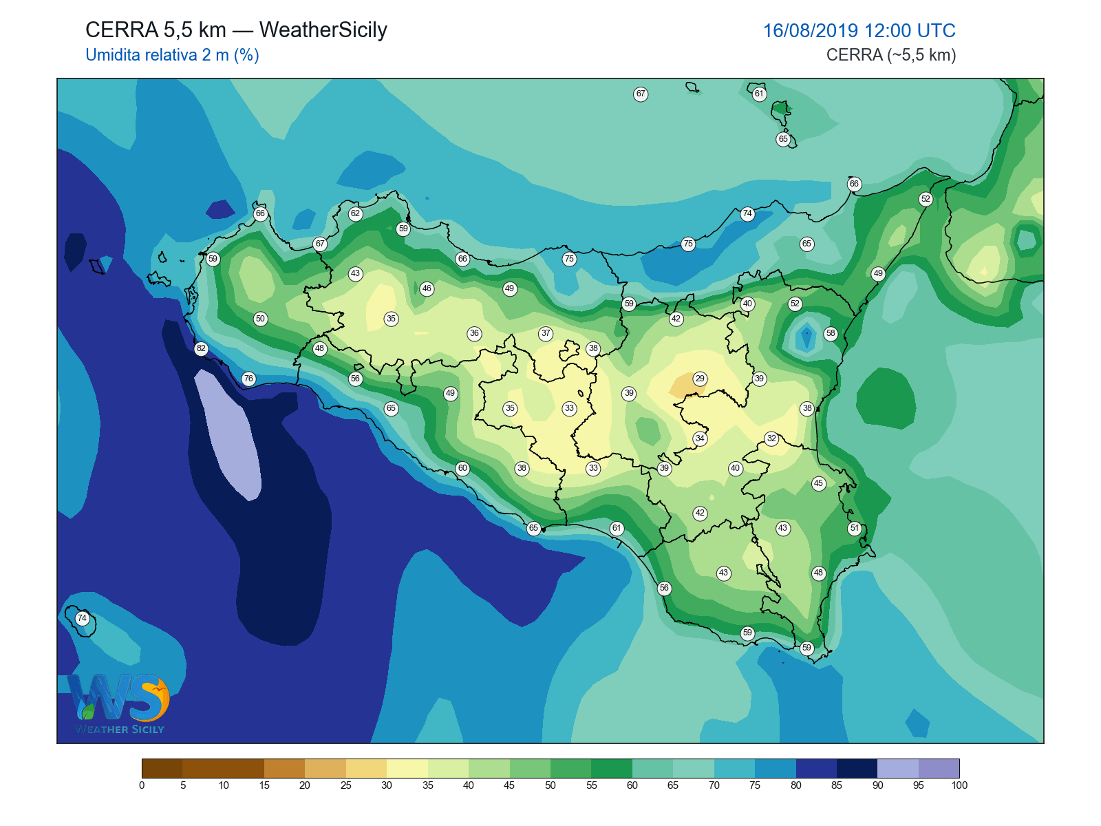 Umidità relativa 2 m · 2019081612