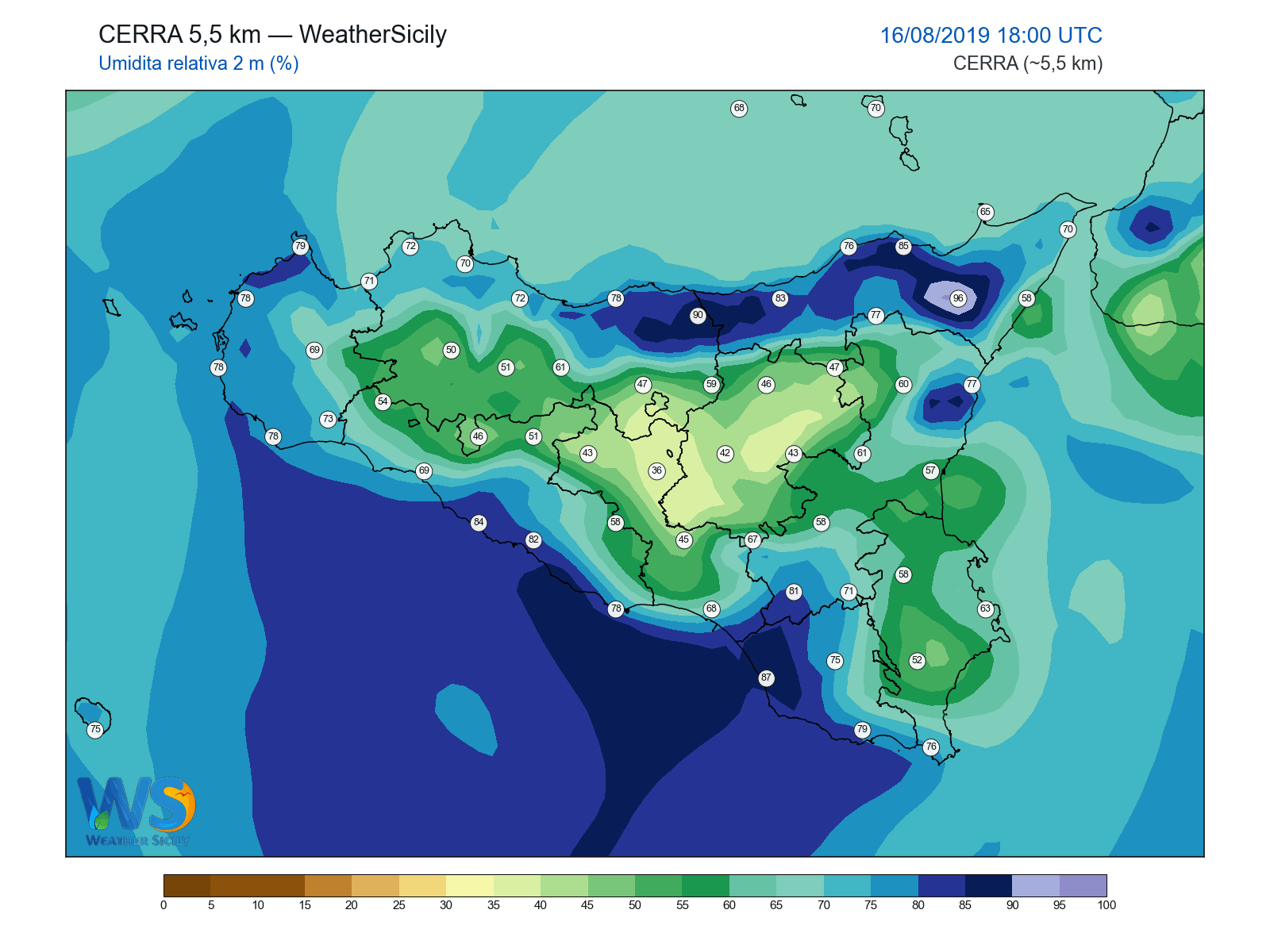 Umidità relativa 2 m · 2019081618