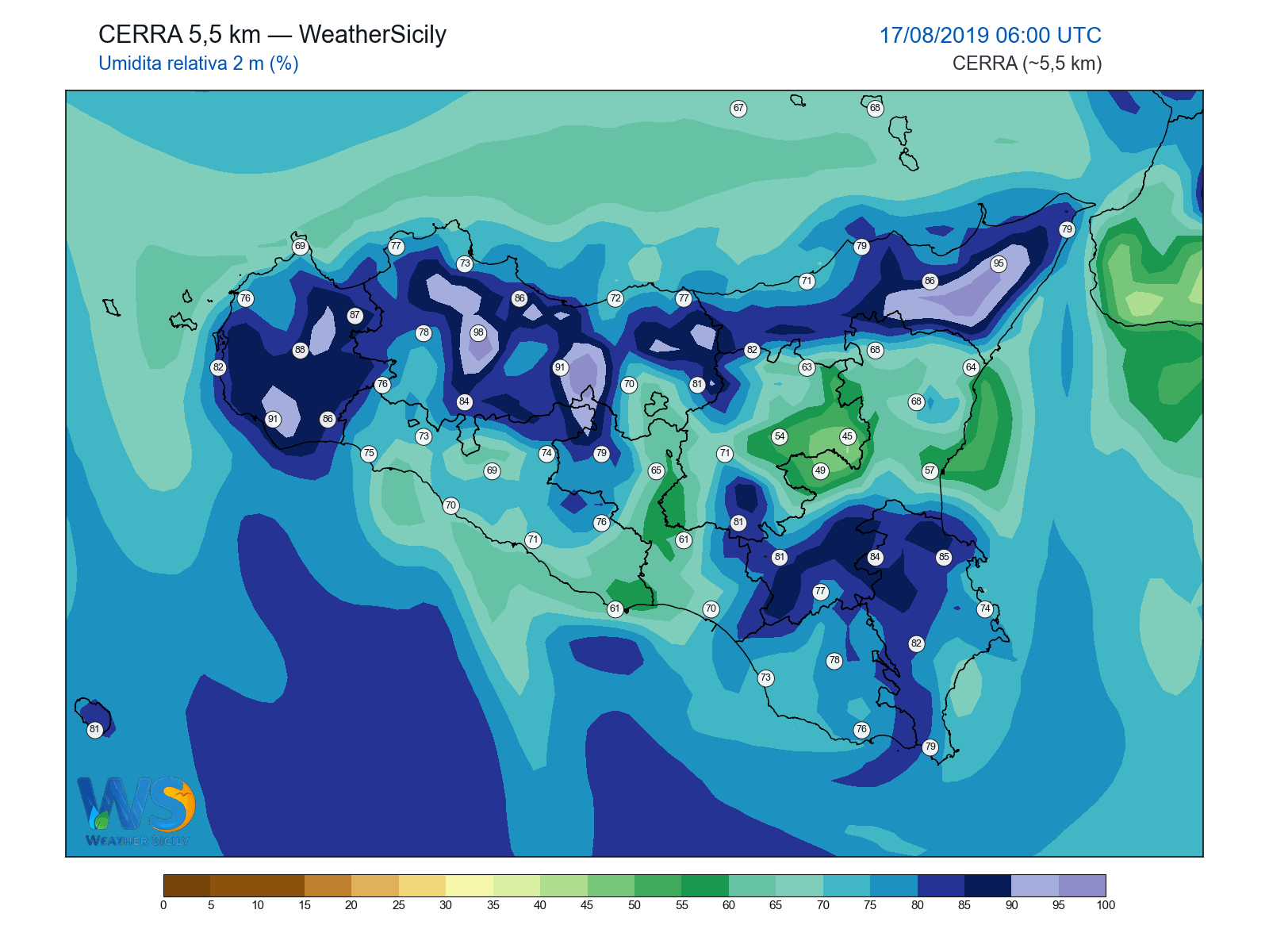 Umidità relativa 2 m · 2019081706