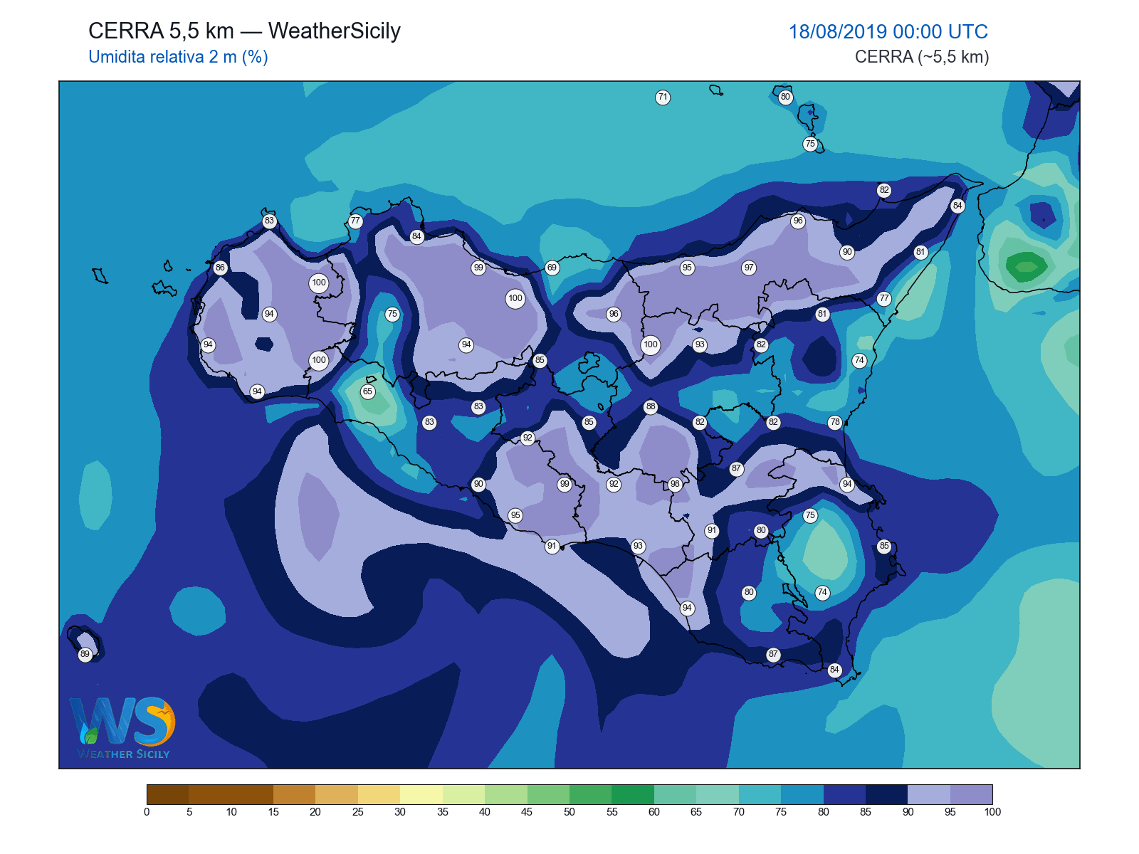 Umidità relativa 2 m · 2019081800