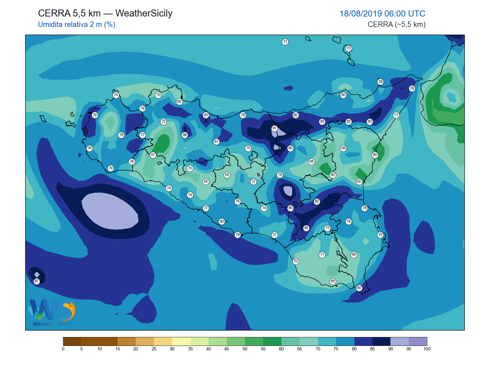 Umidità relativa 2 m · 2019081806