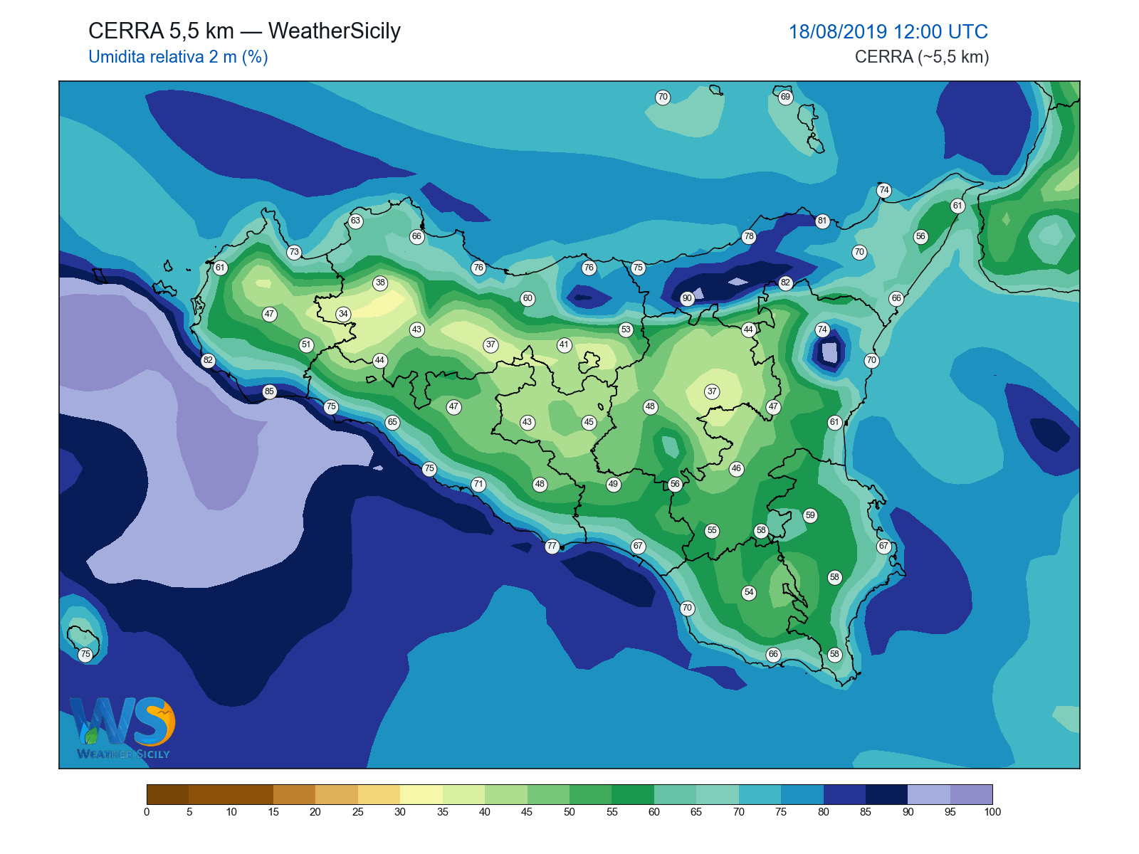 Umidità relativa 2 m · 2019081812