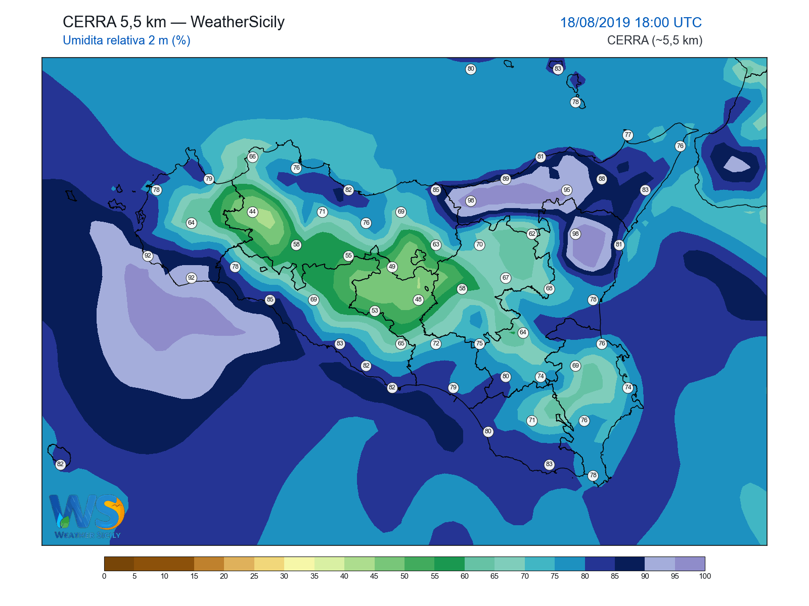 Umidità relativa 2 m · 2019081818