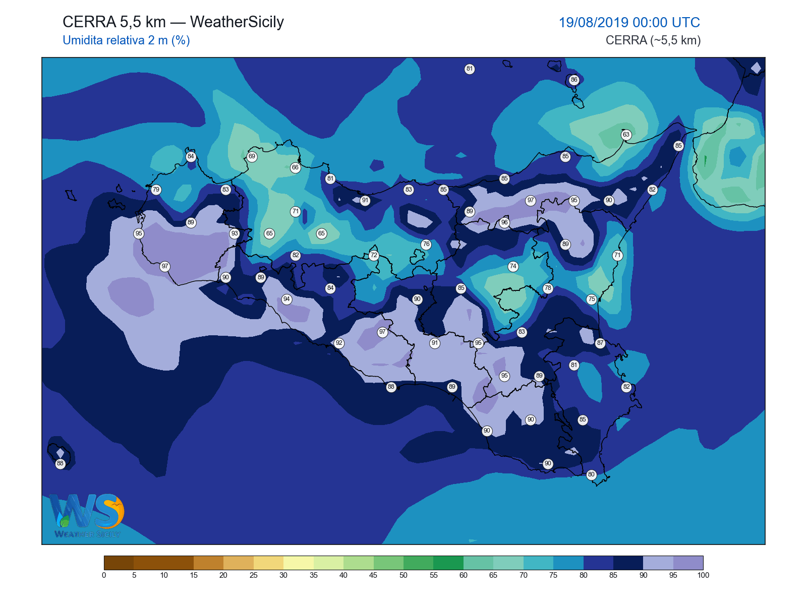 Umidità relativa 2 m · 2019081900