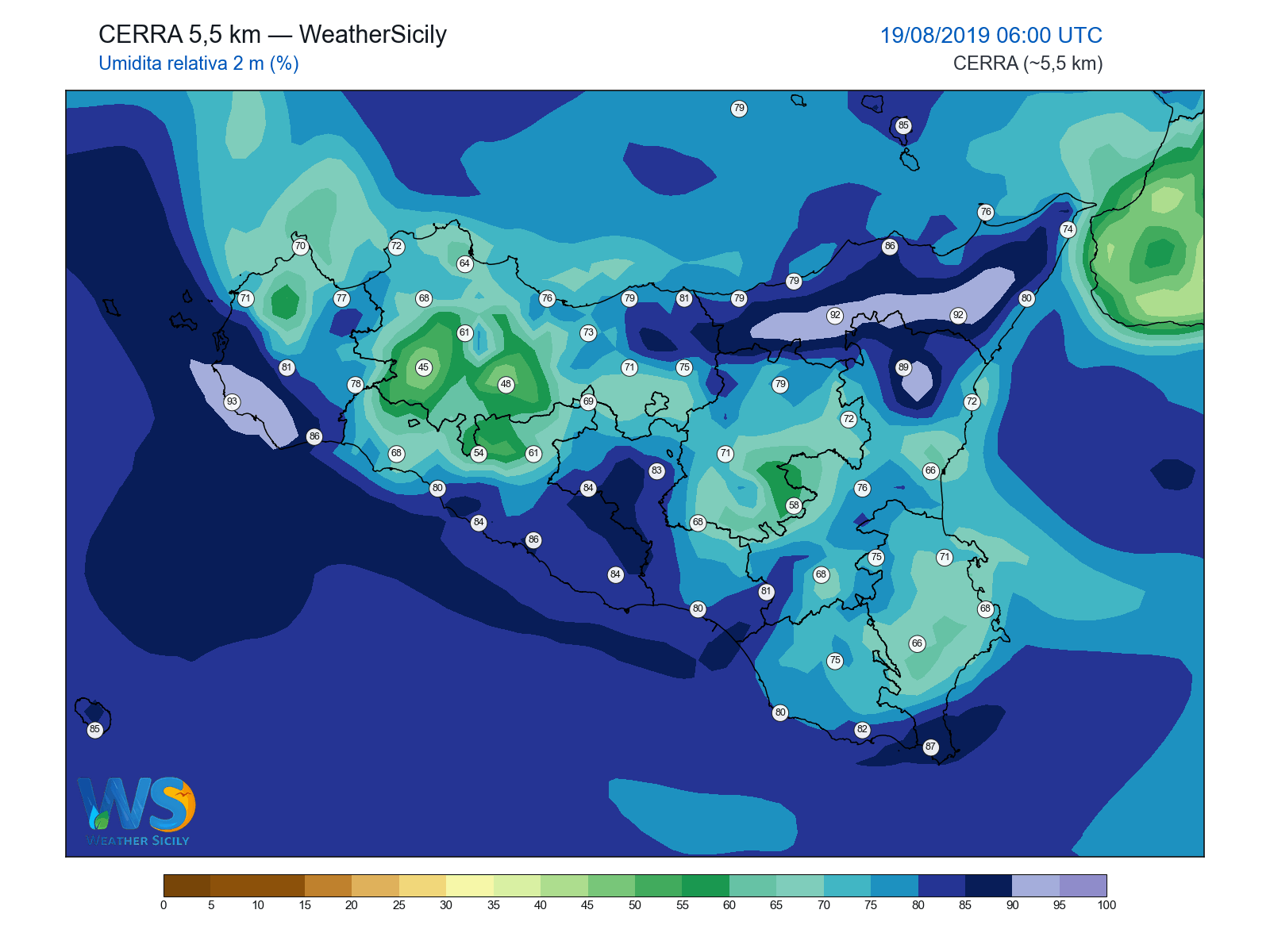 Umidità relativa 2 m · 2019081906