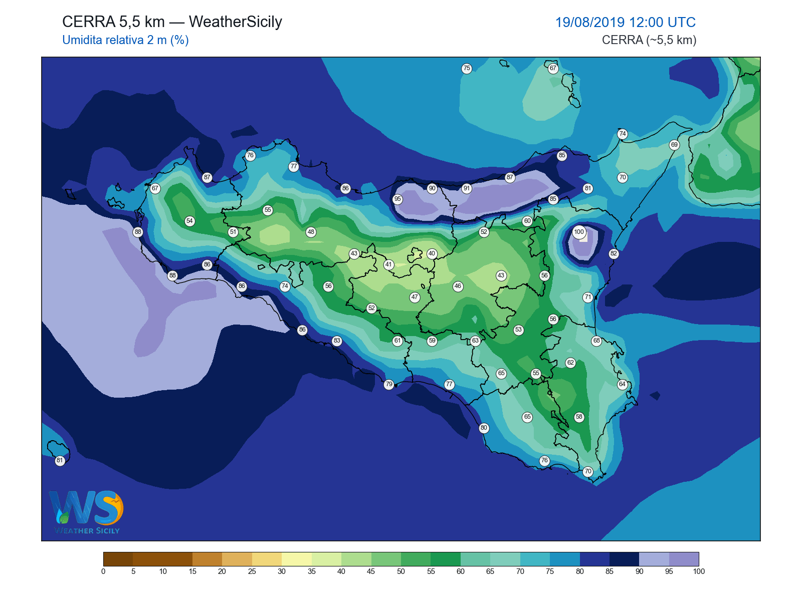 Umidità relativa 2 m · 2019081912