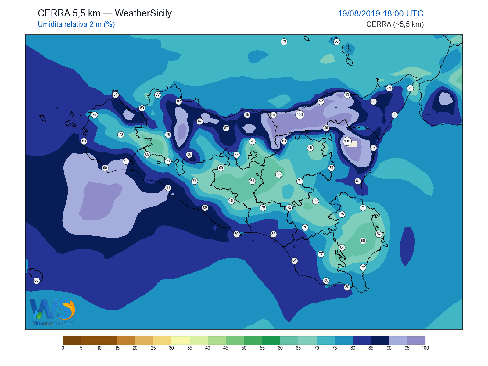 Umidità relativa 2 m · 2019081918