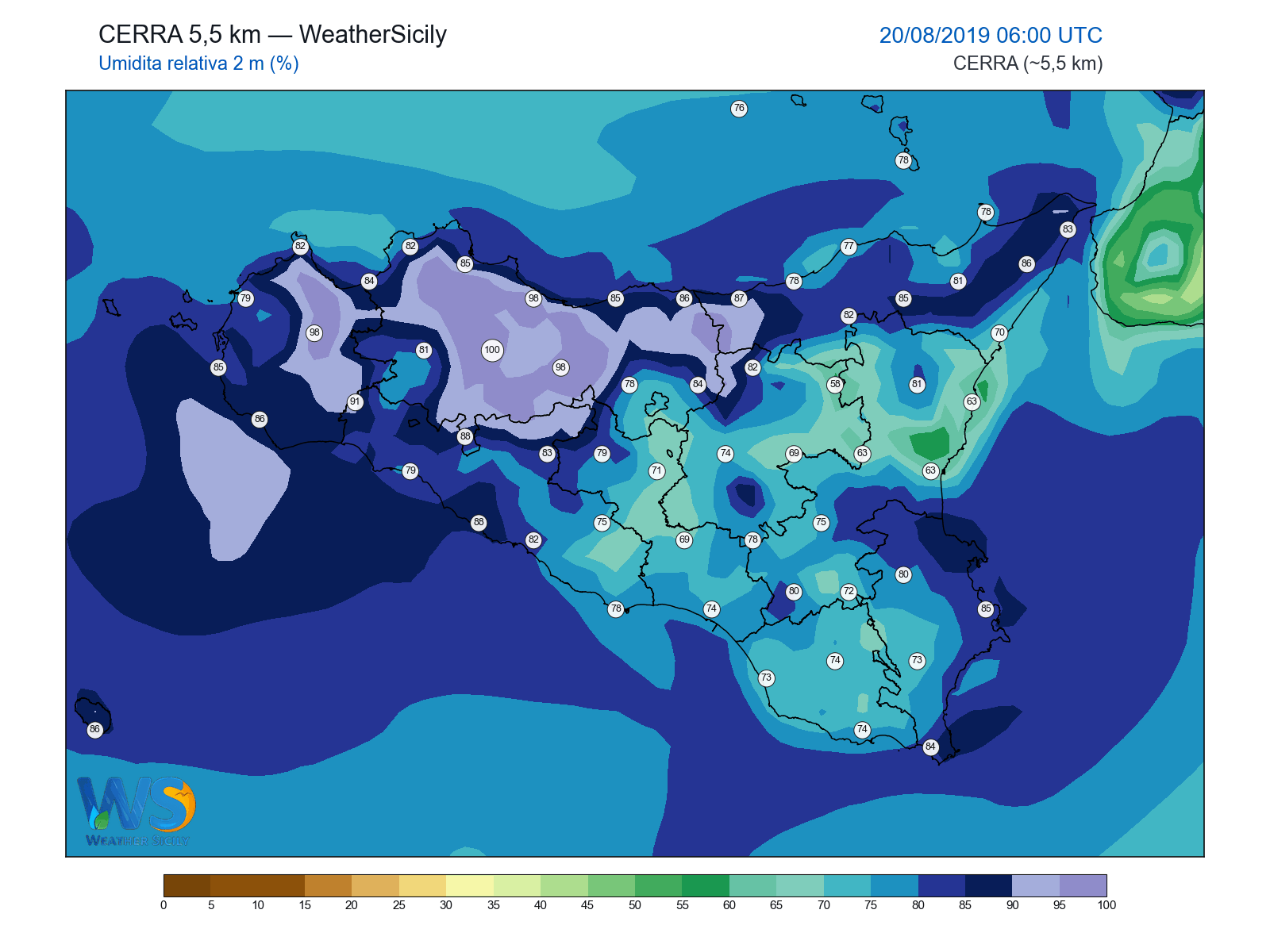 Umidità relativa 2 m · 2019082006