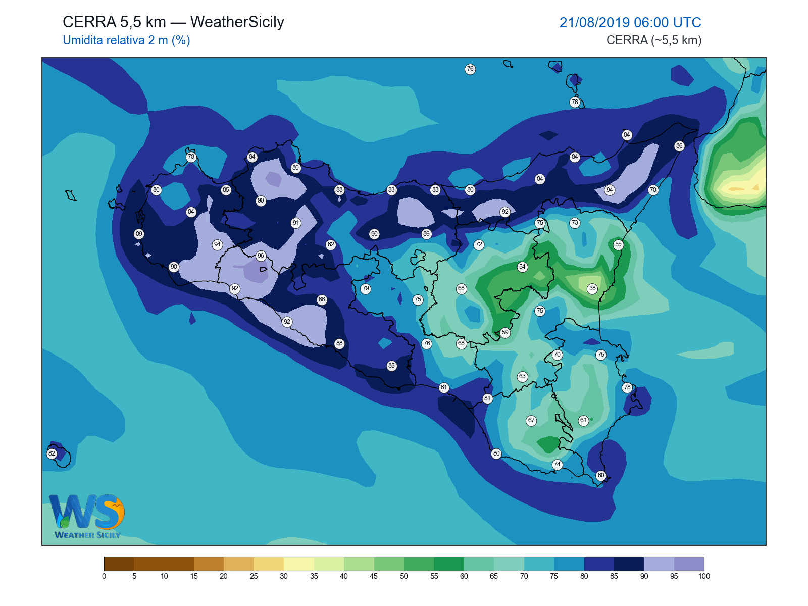 Umidità relativa 2 m · 2019082106
