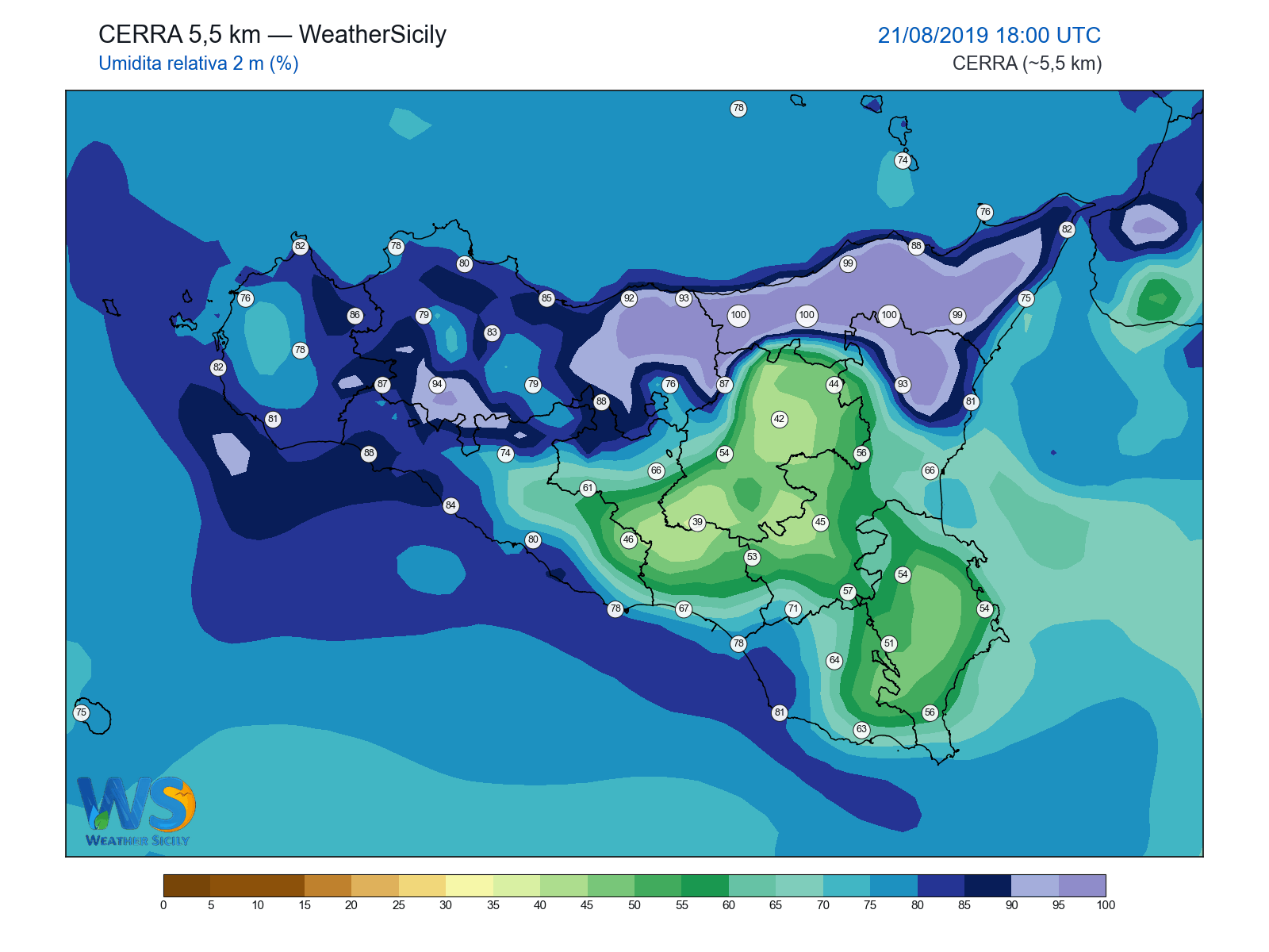 Umidità relativa 2 m · 2019082118