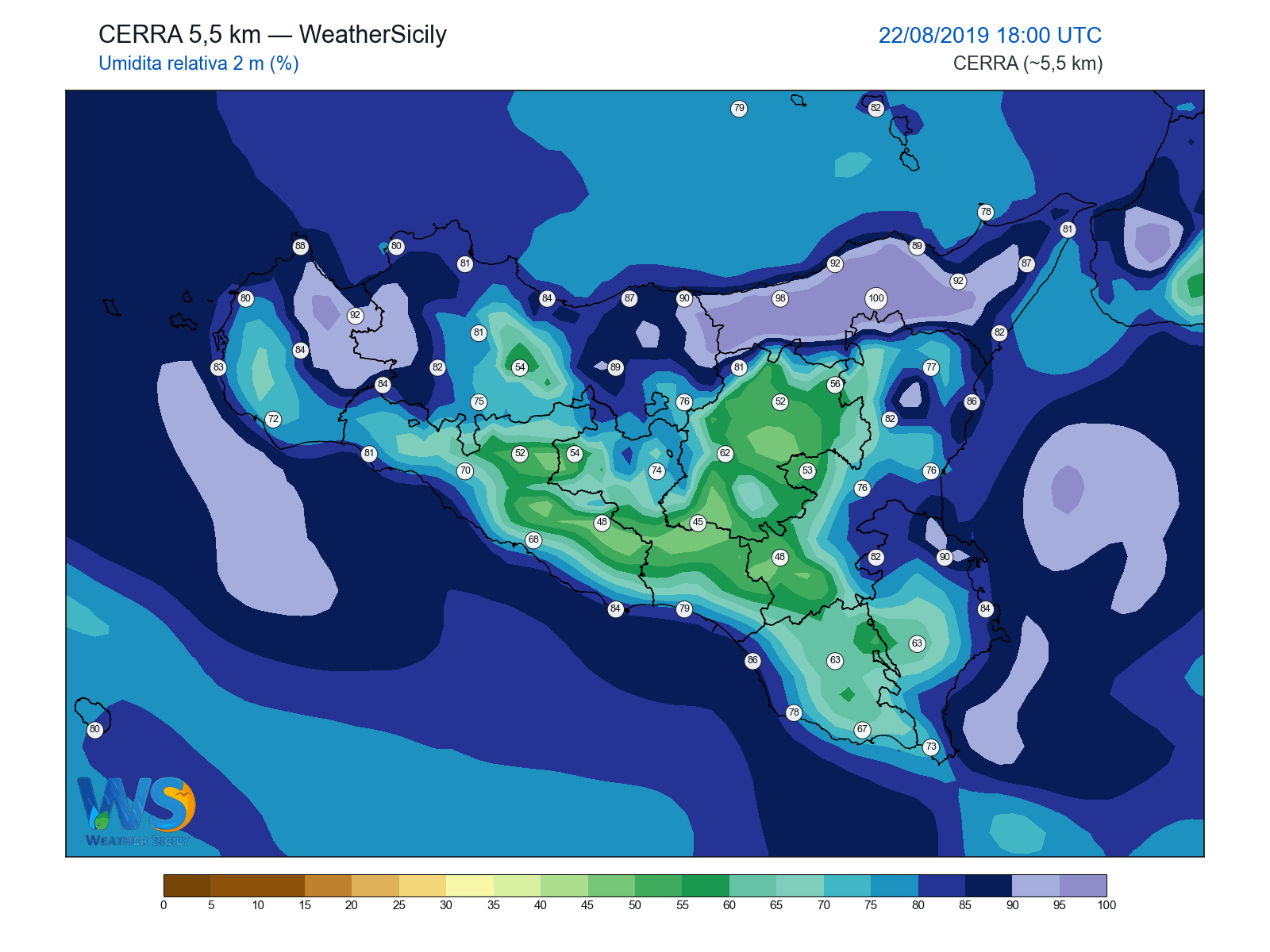Umidità relativa 2 m · 2019082218