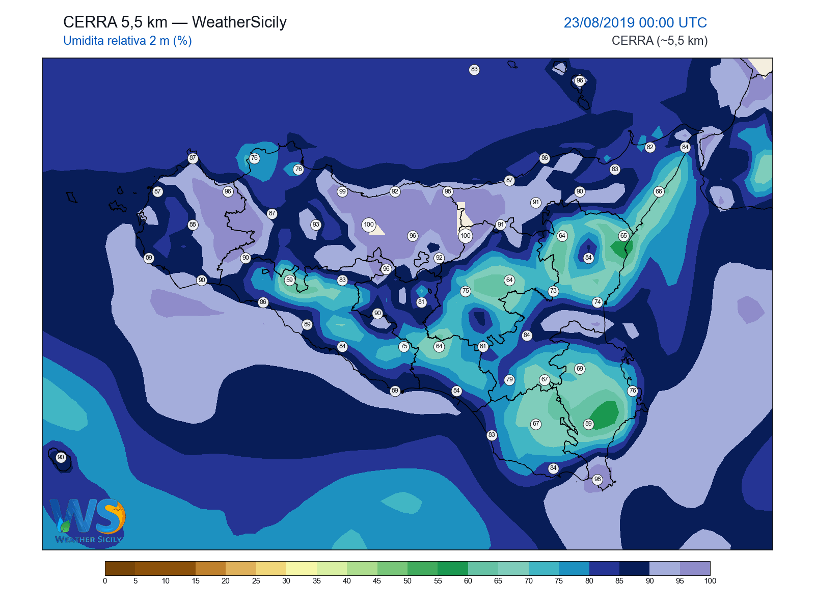 Umidità relativa 2 m · 2019082300