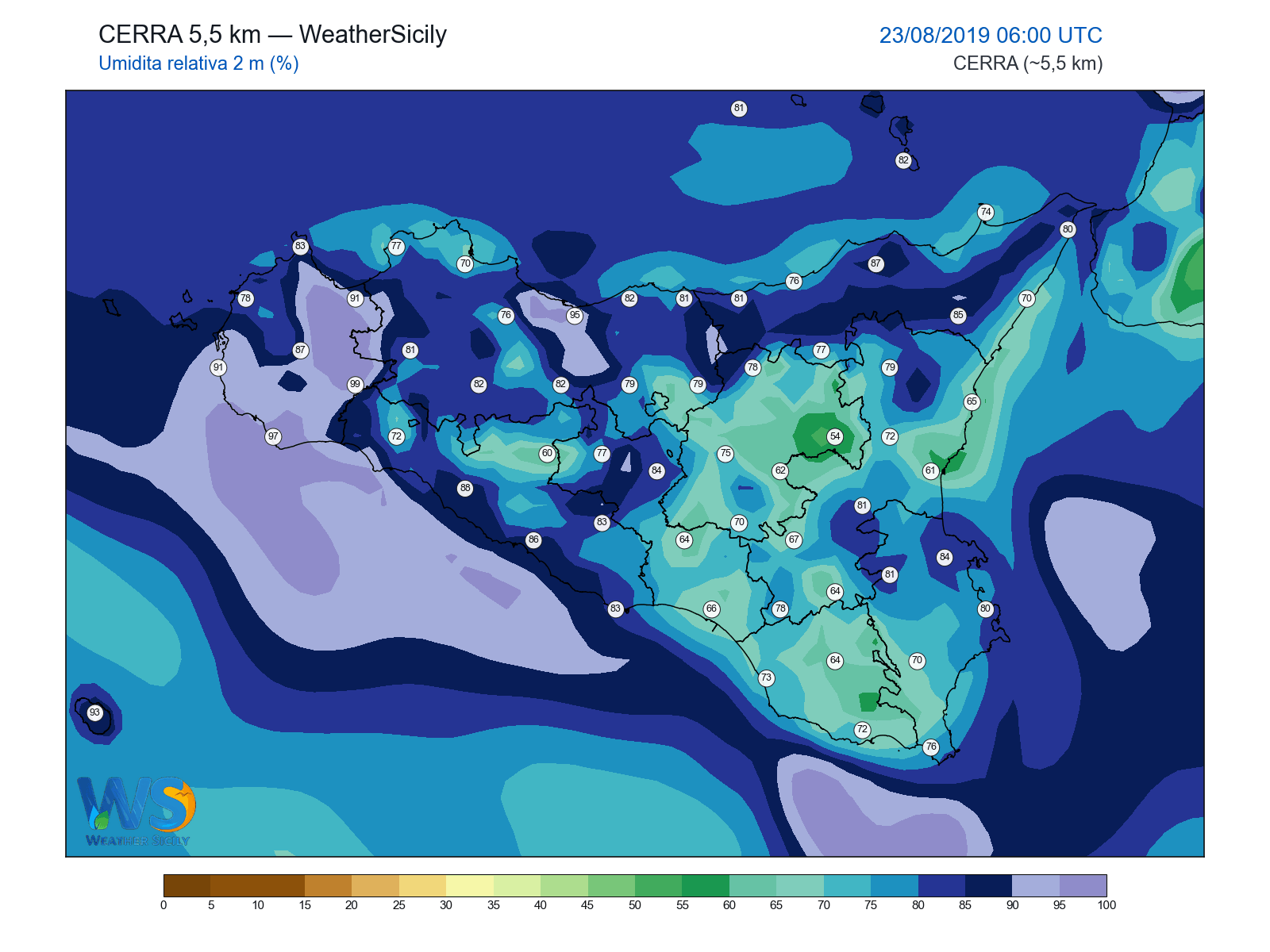 Umidità relativa 2 m · 2019082306