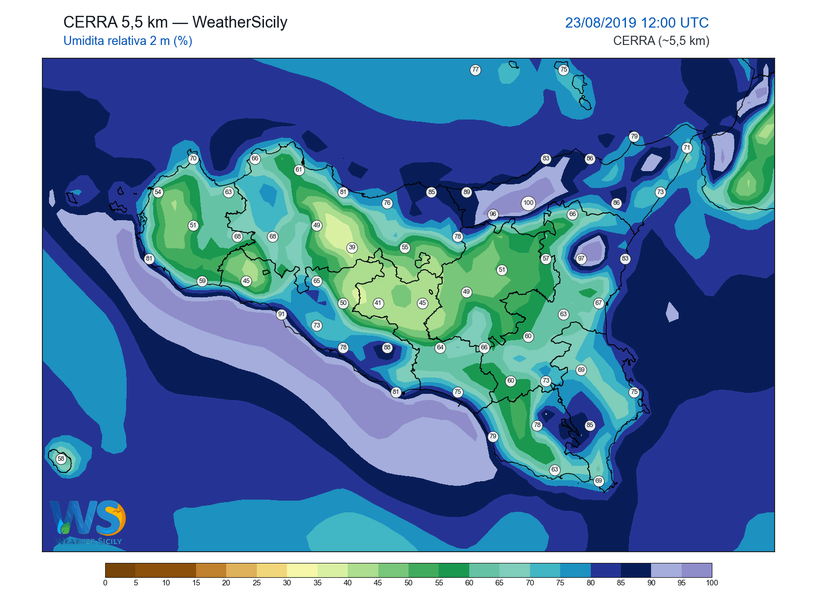 Umidità relativa 2 m · 2019082312