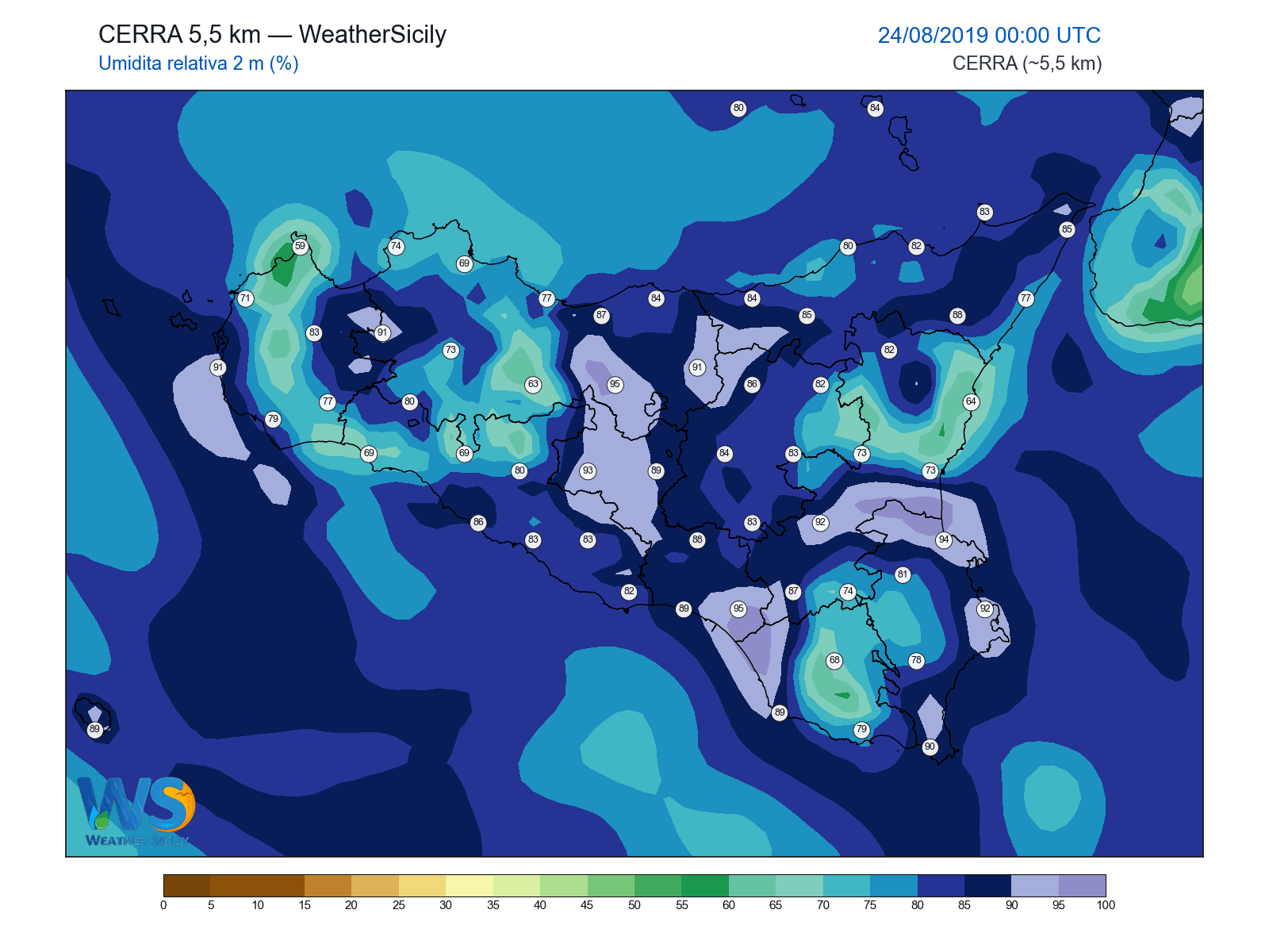 Umidità relativa 2 m · 2019082400