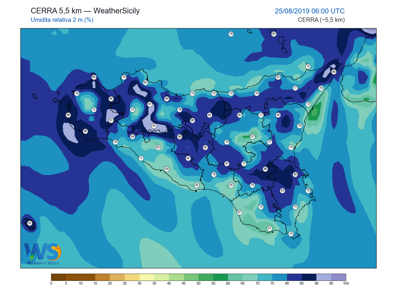 Umidità relativa 2 m · 2019082506