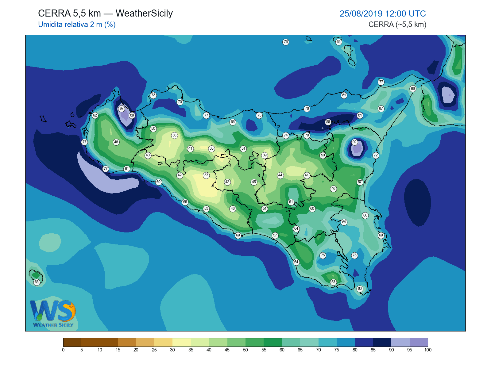 Umidità relativa 2 m · 2019082512