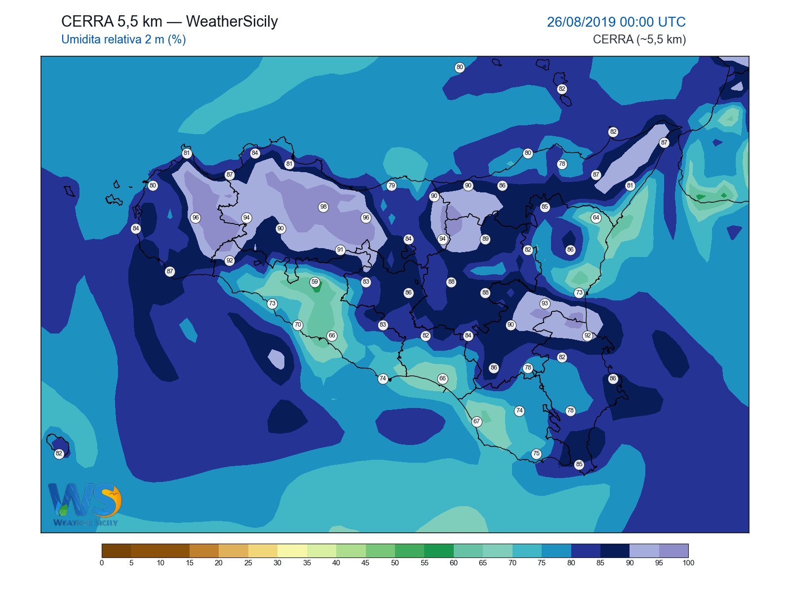 Umidità relativa 2 m · 2019082600