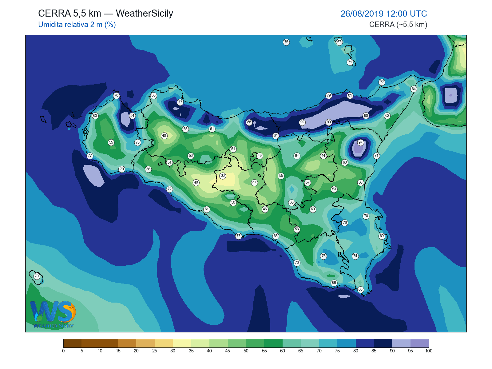 Umidità relativa 2 m · 2019082612