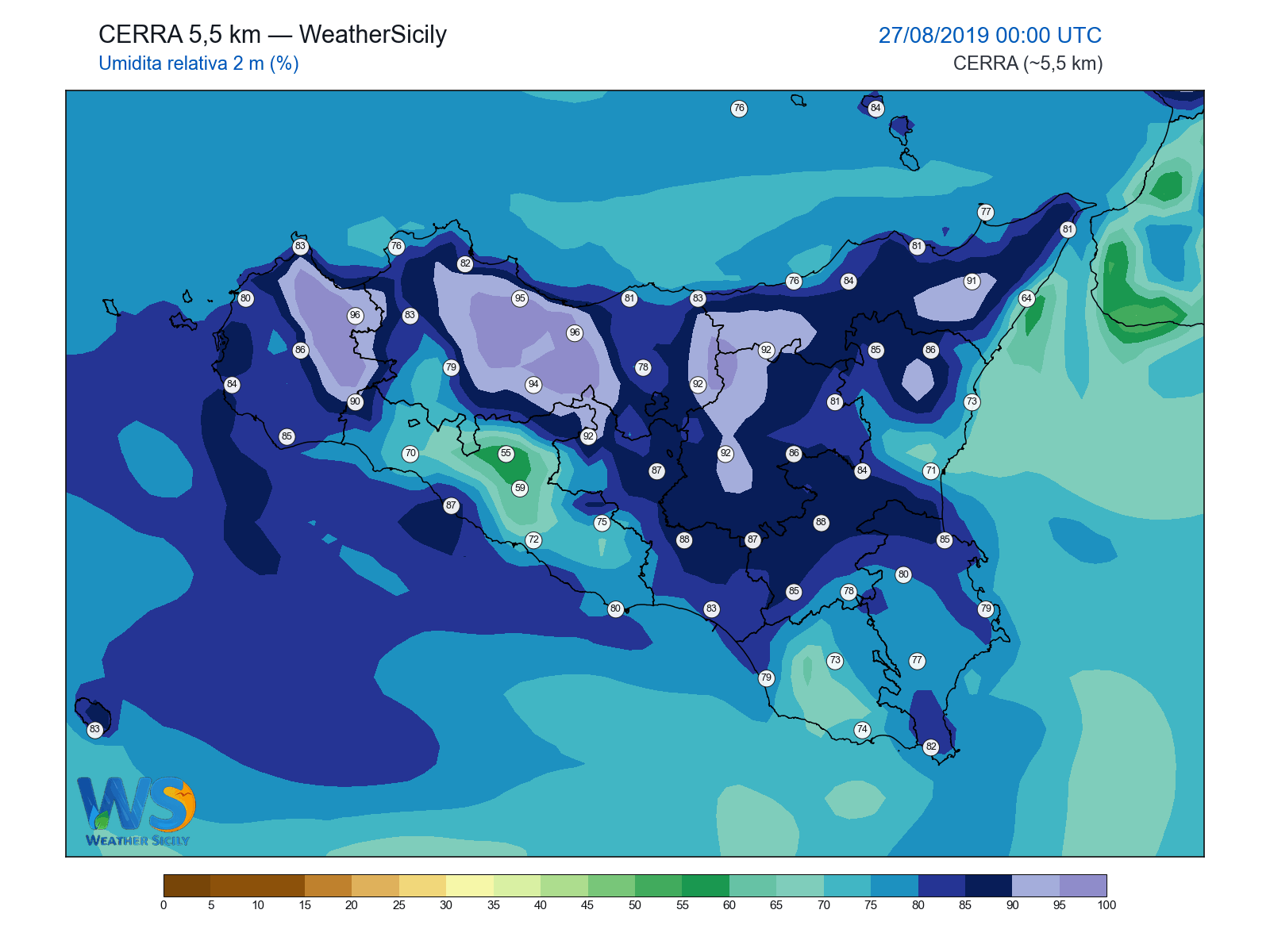 Umidità relativa 2 m · 2019082700