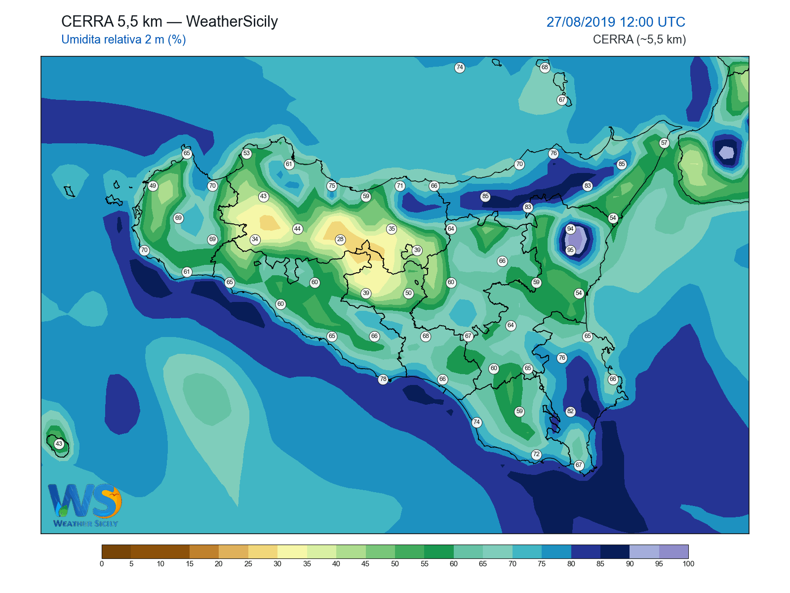 Umidità relativa 2 m · 2019082712