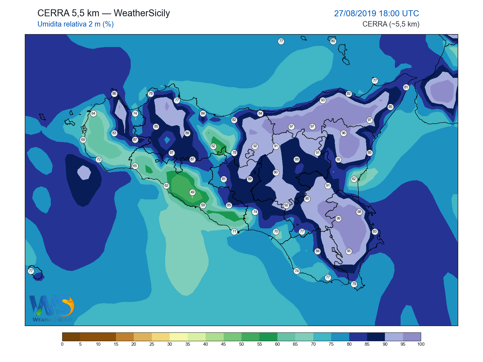 Umidità relativa 2 m · 2019082718