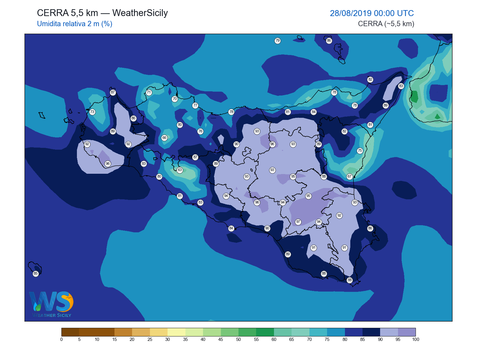 Umidità relativa 2 m · 2019082800