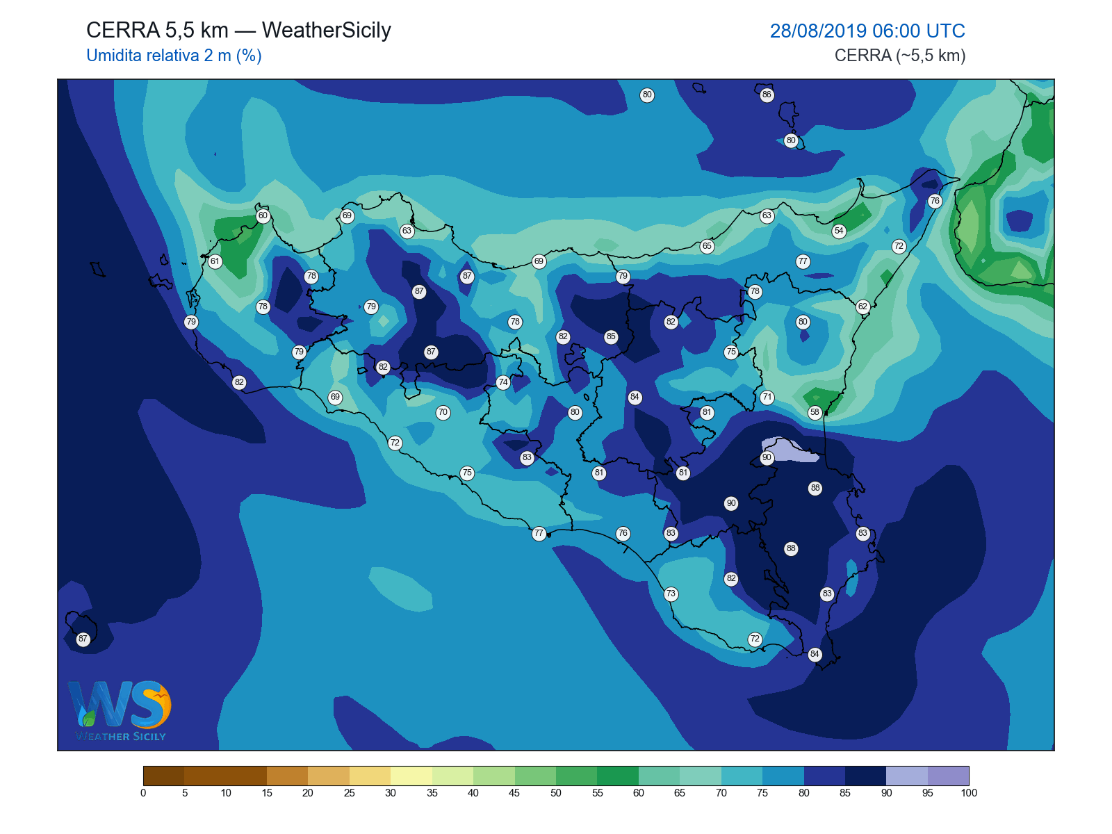 Umidità relativa 2 m · 2019082806