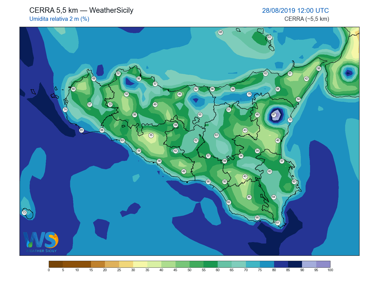 Umidità relativa 2 m · 2019082812
