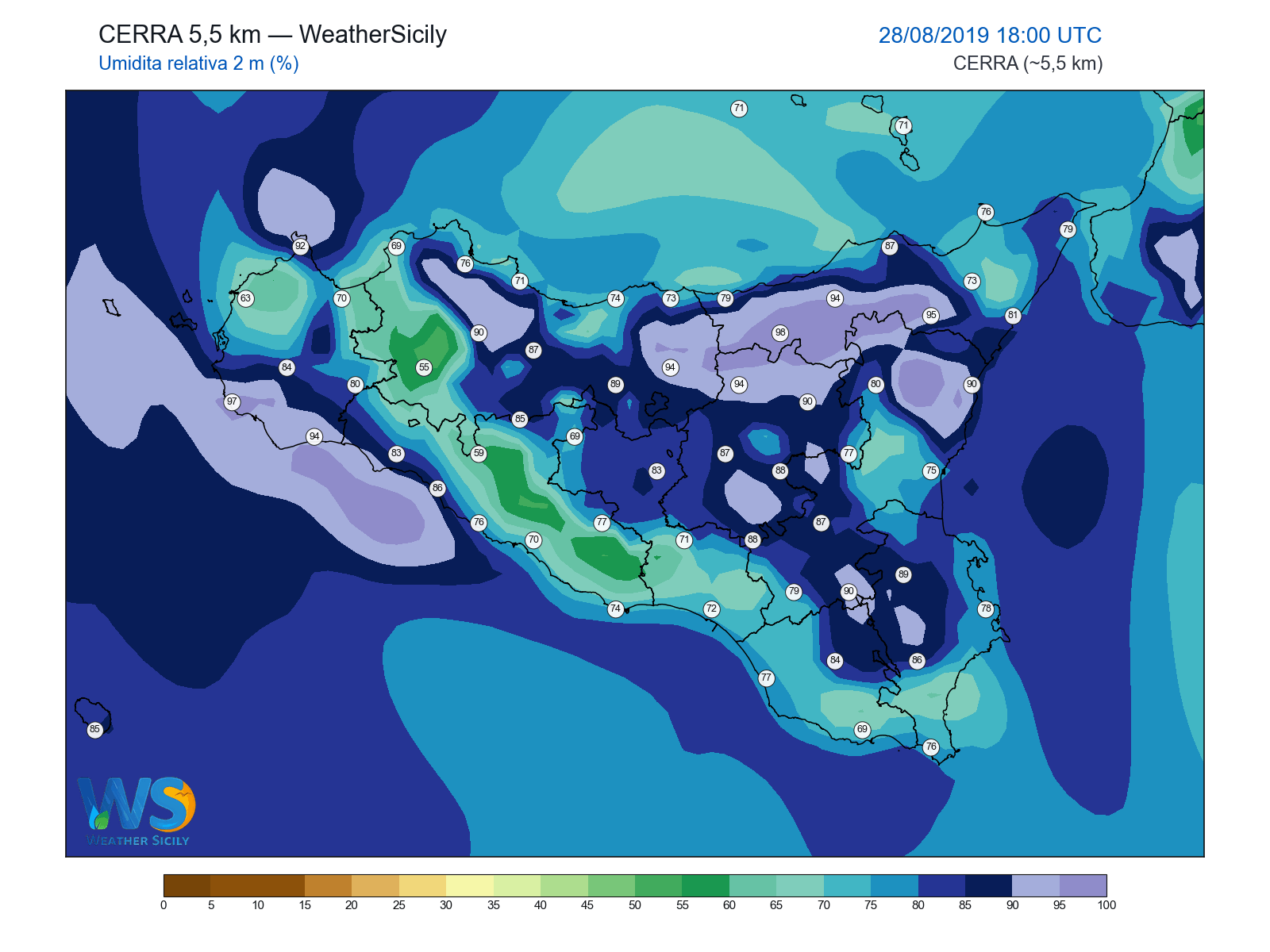 Umidità relativa 2 m · 2019082818