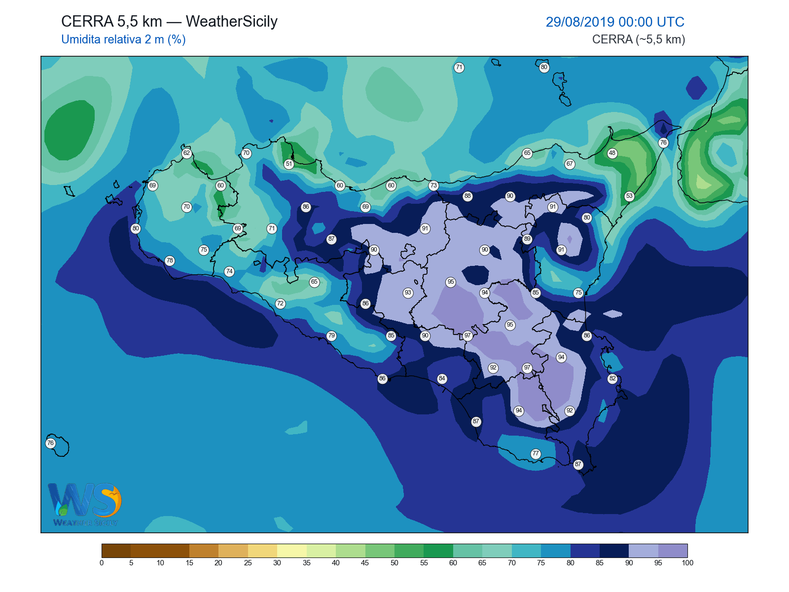 Umidità relativa 2 m · 2019082900