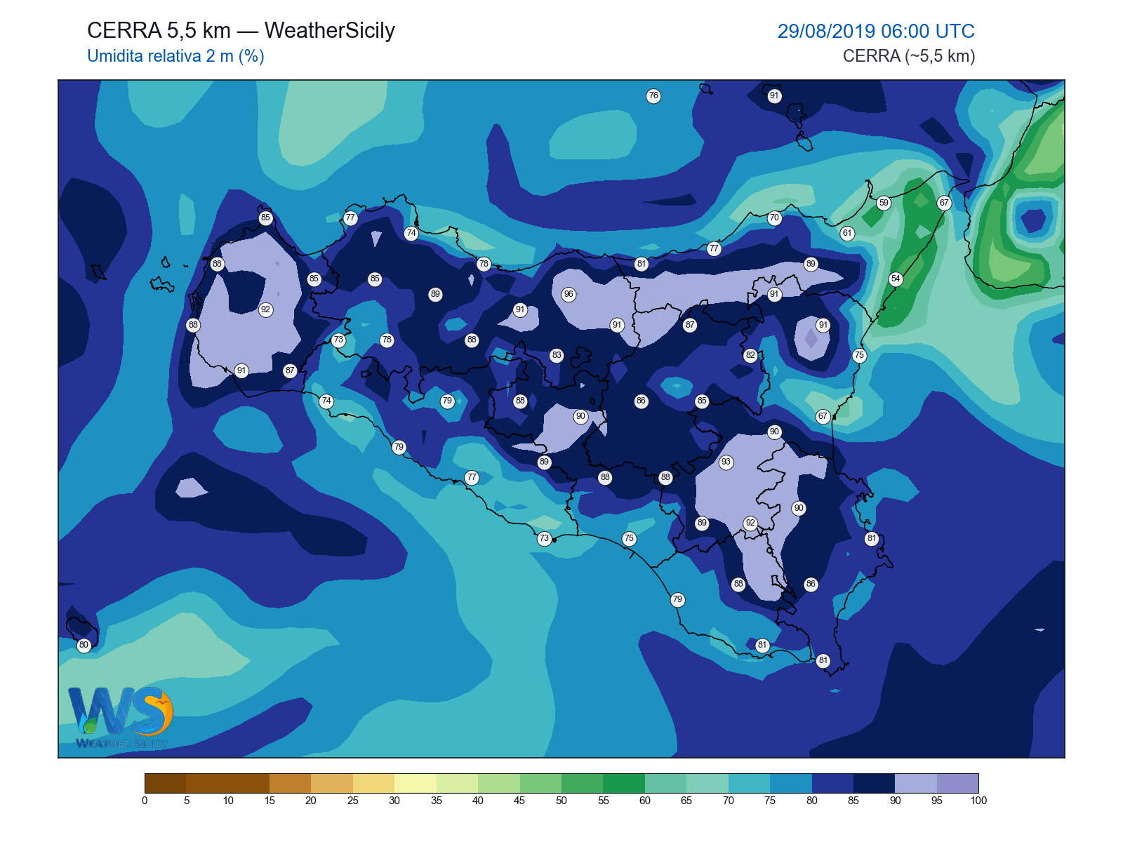 Umidità relativa 2 m · 2019082906