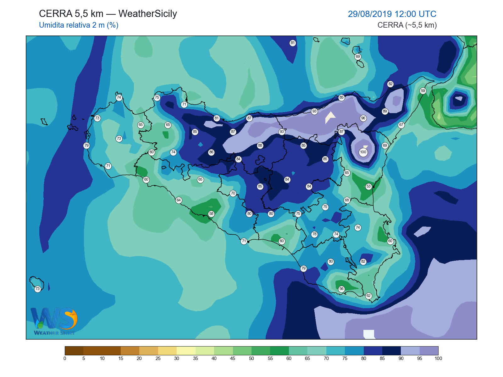 Umidità relativa 2 m · 2019082912