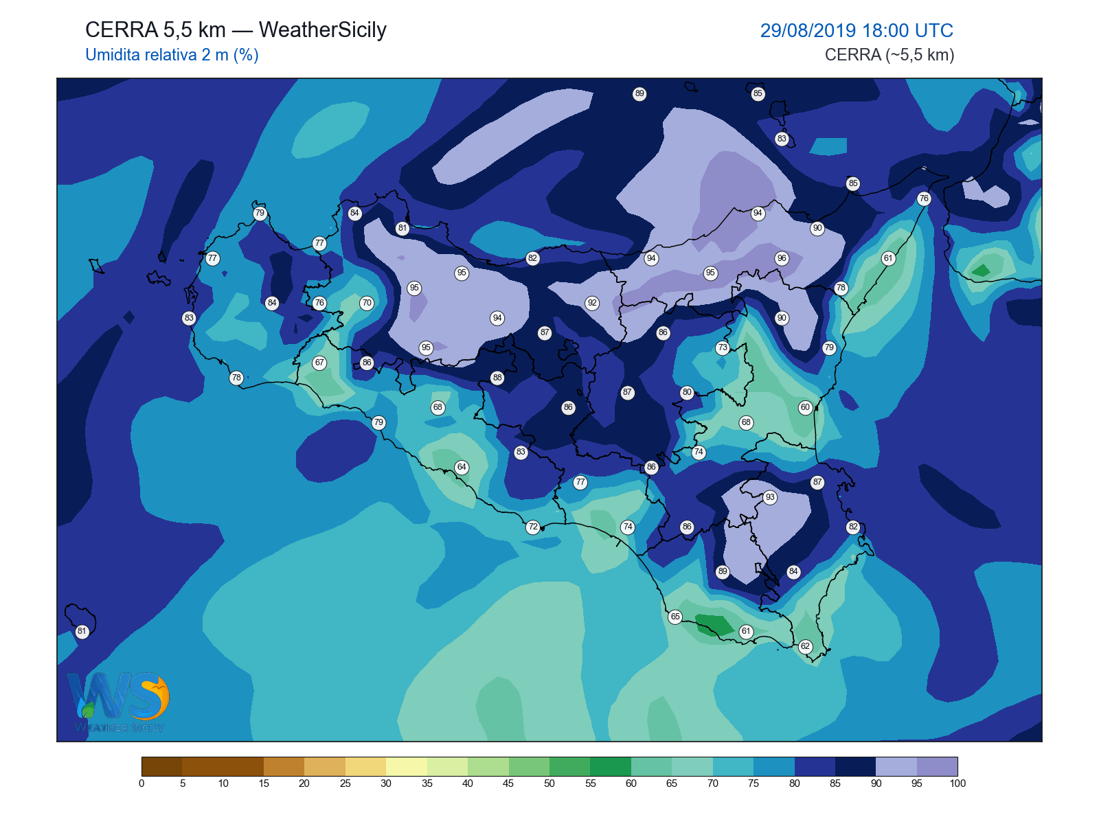 Umidità relativa 2 m · 2019082918