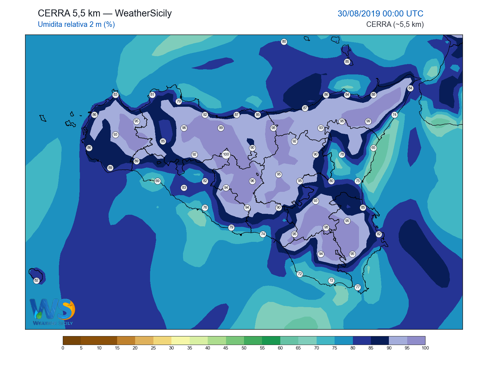Umidità relativa 2 m · 2019083000