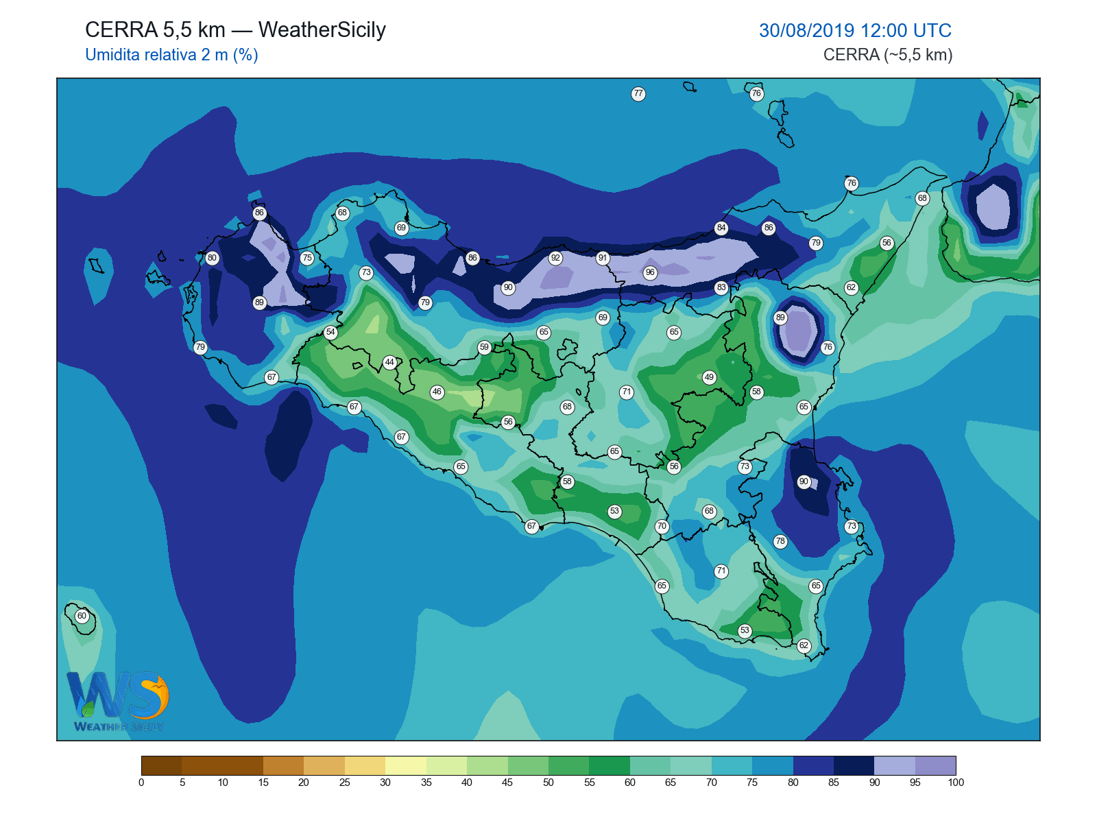 Umidità relativa 2 m · 2019083012
