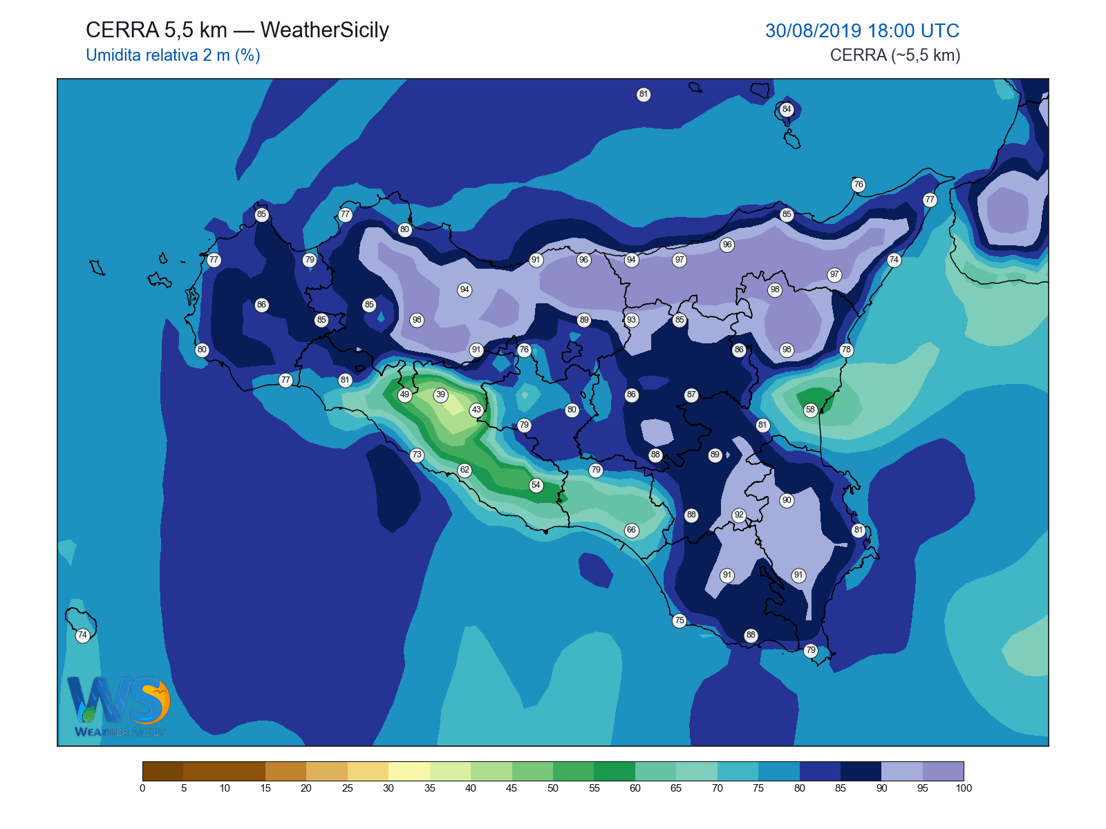 Umidità relativa 2 m · 2019083018