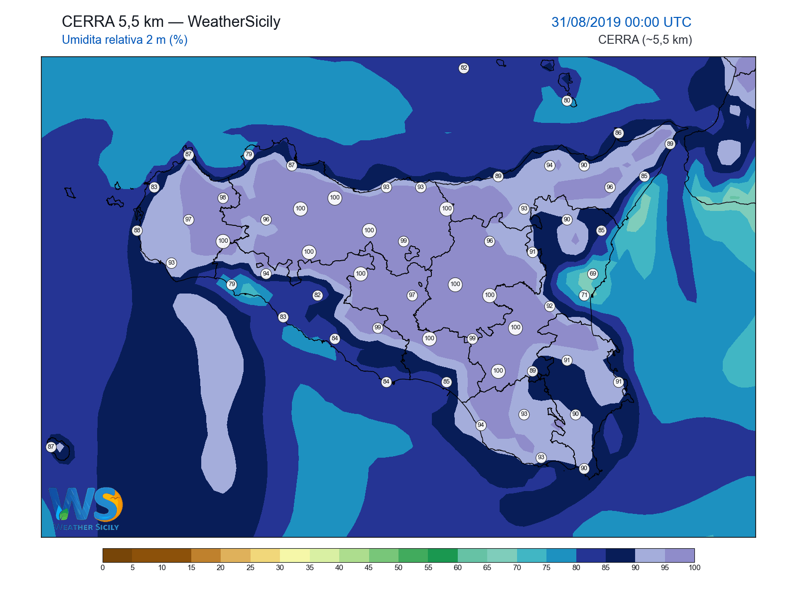Umidità relativa 2 m · 2019083100
