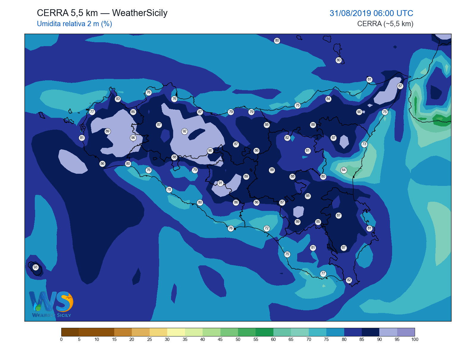 Umidità relativa 2 m · 2019083106
