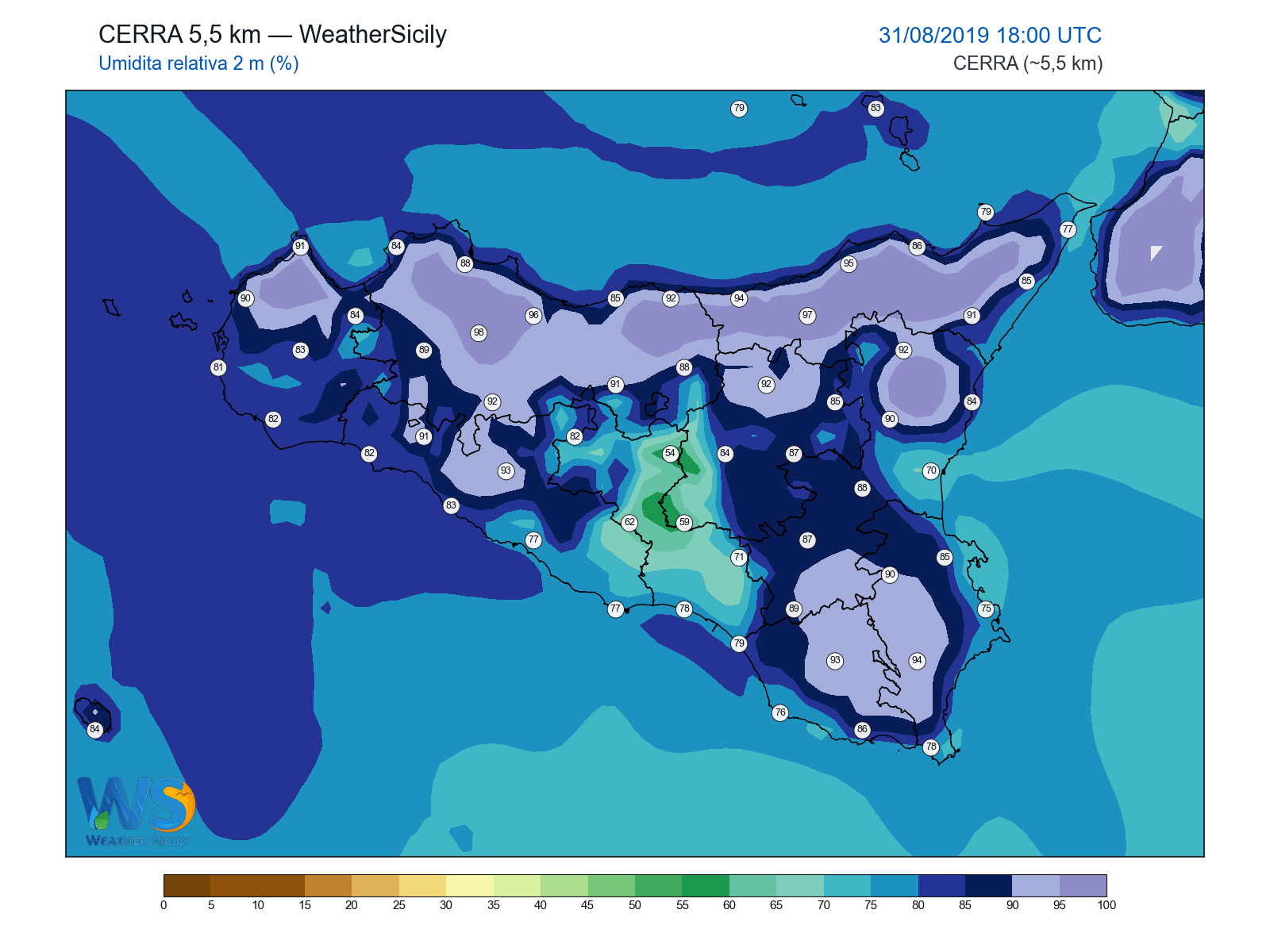 Umidità relativa 2 m · 2019083118