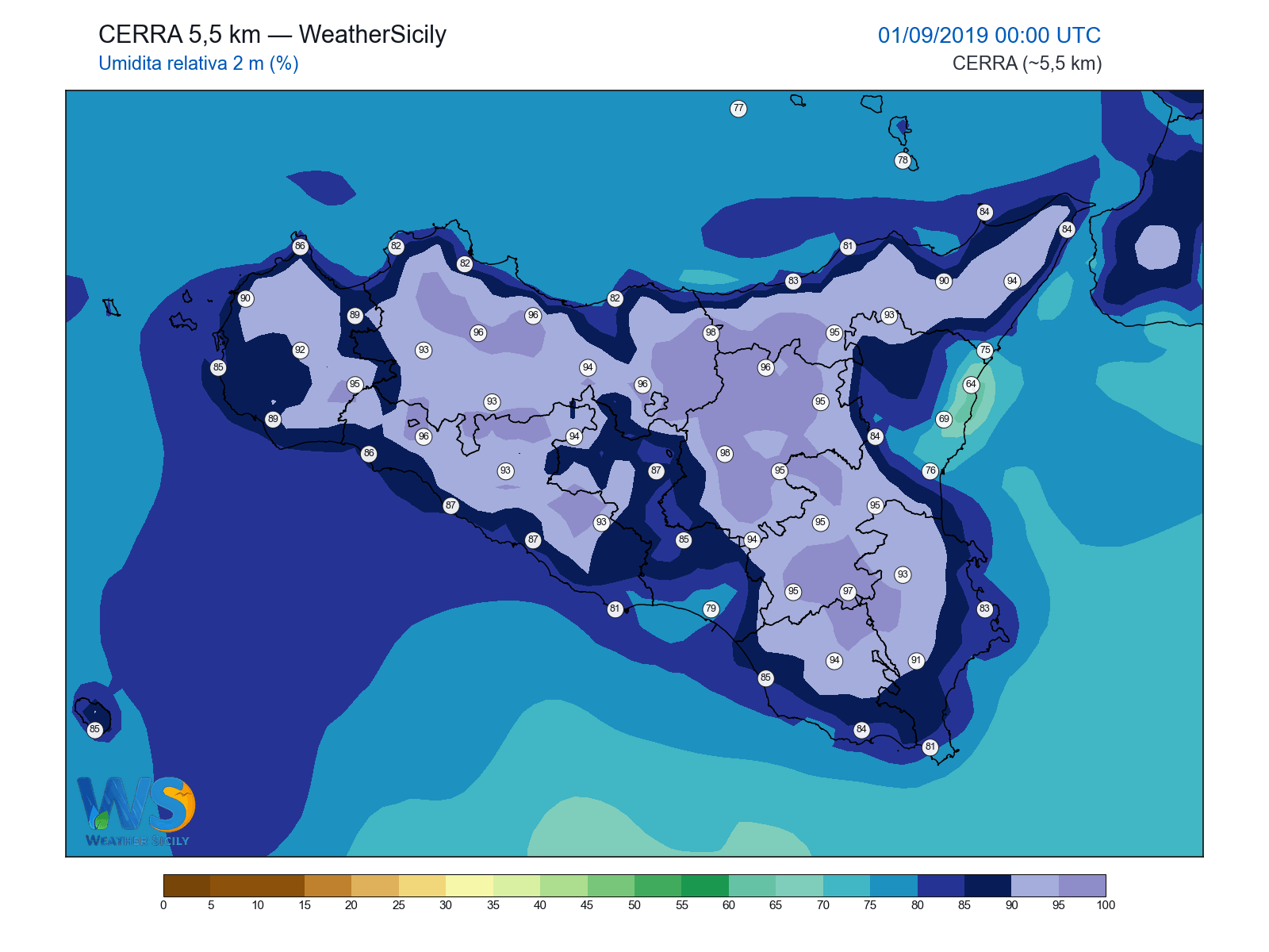 Umidità relativa 2 m · 2019090100