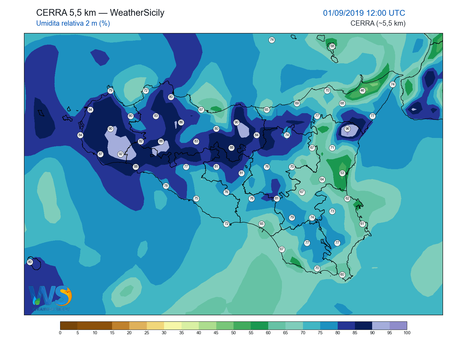Umidità relativa 2 m · 2019090112