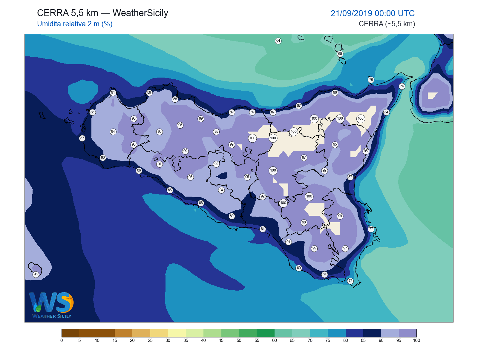 Umidità relativa 2 m · 2019092100