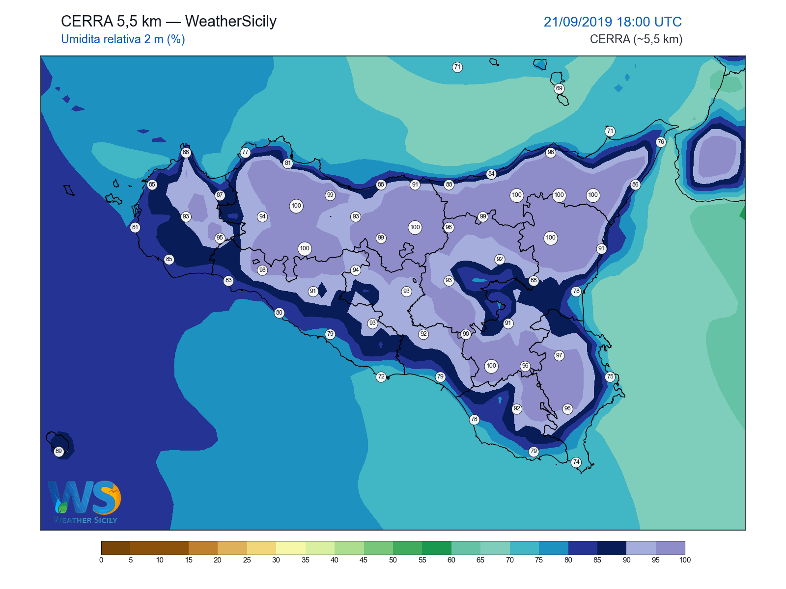 Umidità relativa 2 m · 2019092118