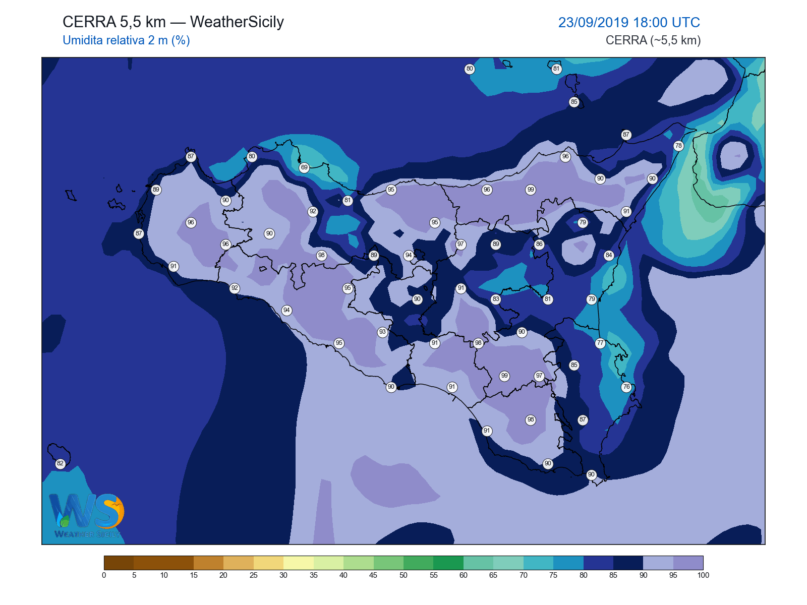 Umidità relativa 2 m · 2019092318