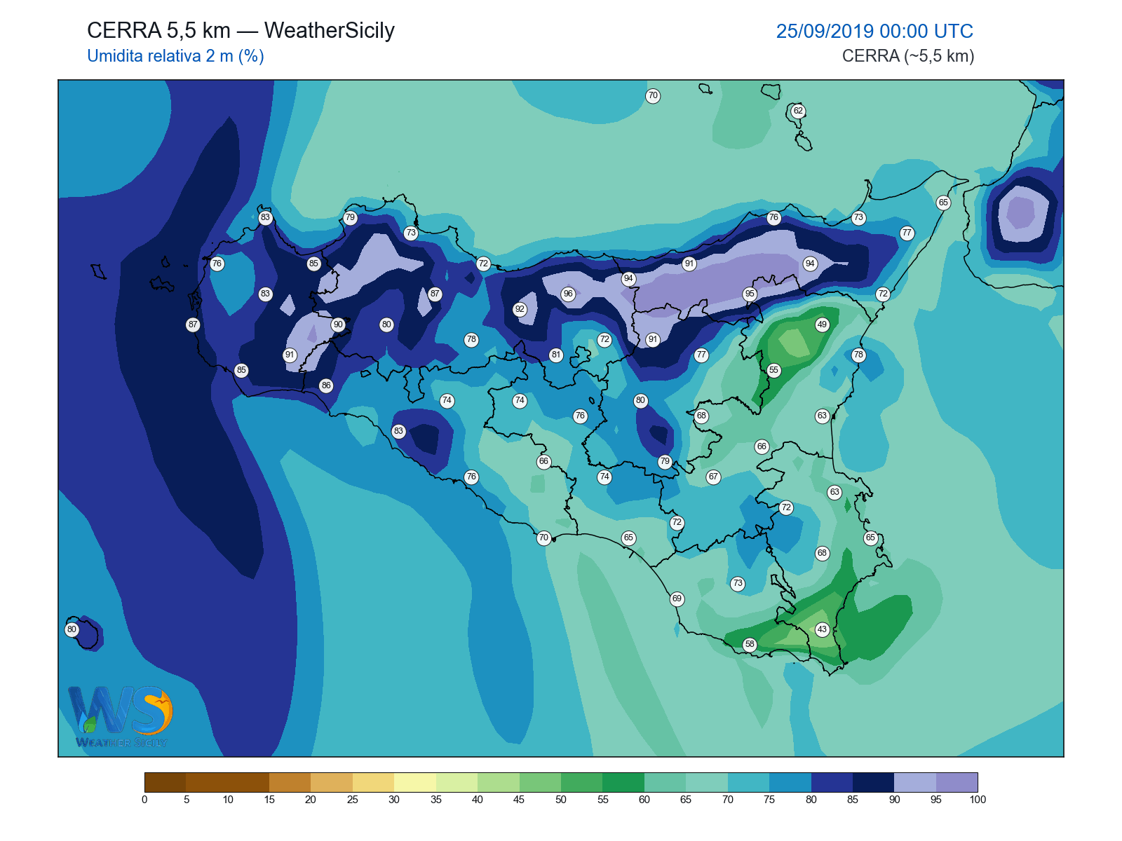 Umidità relativa 2 m · 2019092500